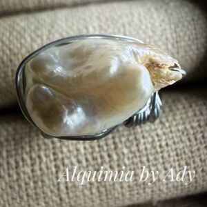 Baroque Pearl Silver Wire‑Wrap Ring — Adjustable  Statement Pearl
